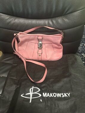 B Makowsky Pink Leather Crossbody Shoulder Bag